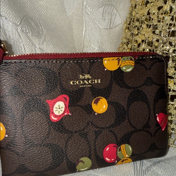Coach NWOT Christmas Multicolor Wristlet with Red Strap - Picture 3 of 12